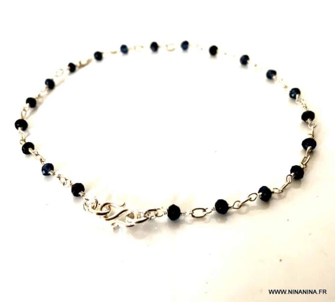 N6054d Bijou en saphir bleu - Chaine de cheville infini argent - Bijoux de pied en ligne Ninanina