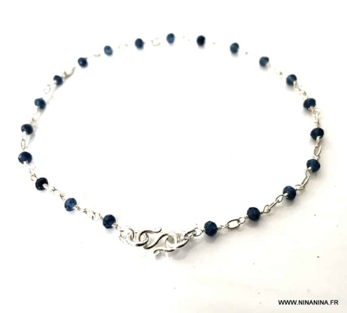 N6054e Bijou en saphir bleu - Chaine de cheville infini argent - Bijoux de pied en ligne Ninanina