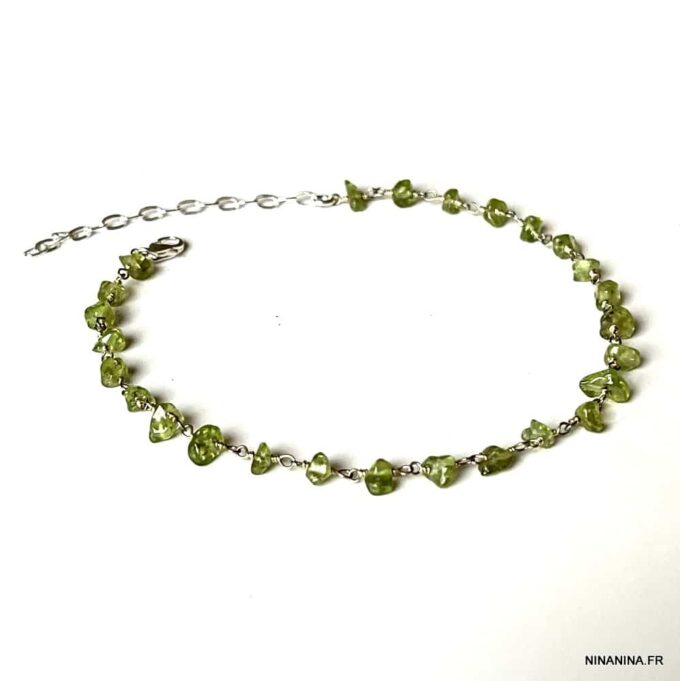 N6056c Bijou peridot - Chaine de cheville pierres et Argent 925 - Bijoux de pied en ligne Ninanina