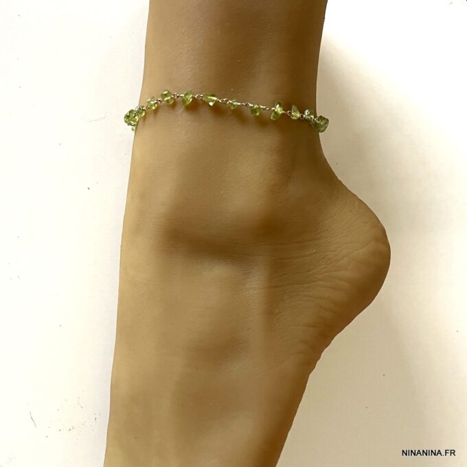 N6056d Bijou peridot - Chaine de cheville pierres et Argent 925 - Bijoux de pied en ligne Ninanina