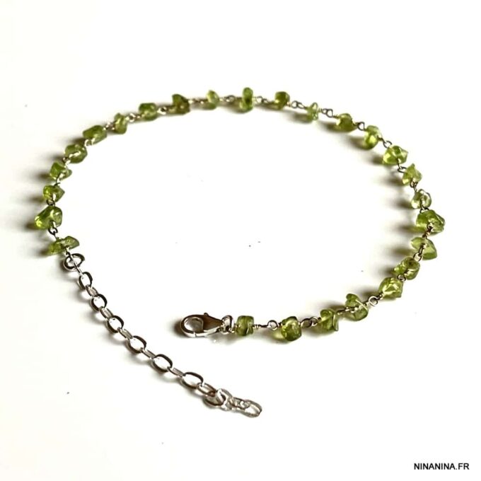 N6056e Bijou peridot - Chaine de cheville pierres et Argent 925 - Bijoux de pied en ligne Ninanina