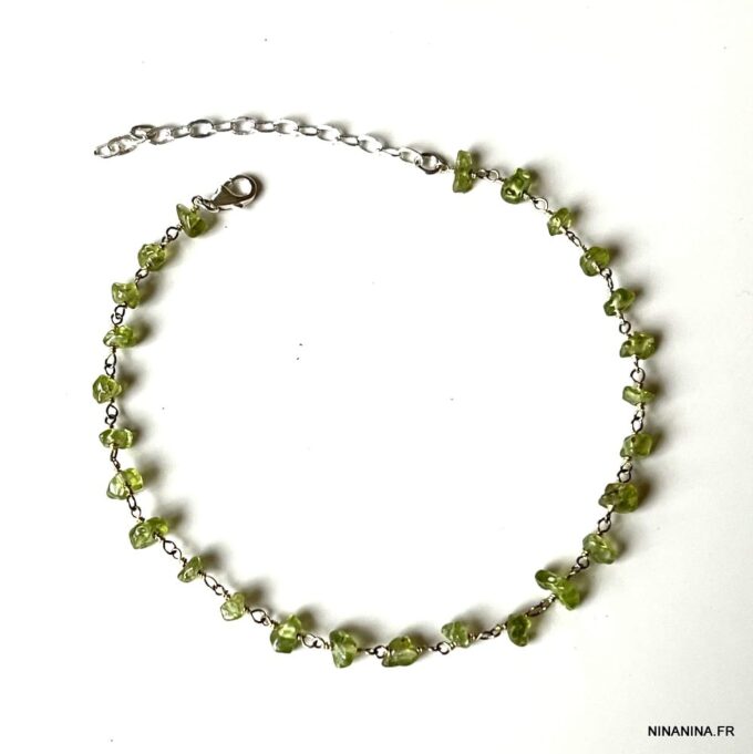 N6057e Bracelet Peridot vert pierre brute et infini argent massif - Bijoux Bracelets en ligne Ninanina