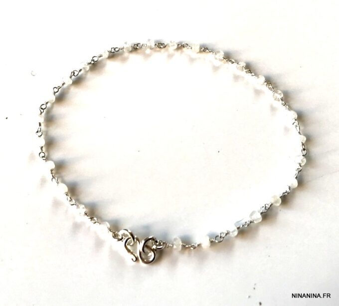 N6058a Chaine de cheville pierre de lune Argent symbole infini femme - Bijoux de pied en ligne Ninanina