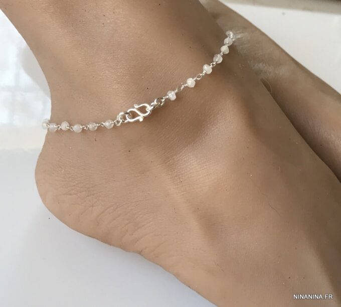 N6058e Chaine de cheville pierre de lune Argent symbole infini femme - Bijoux de pied en ligne Ninanina