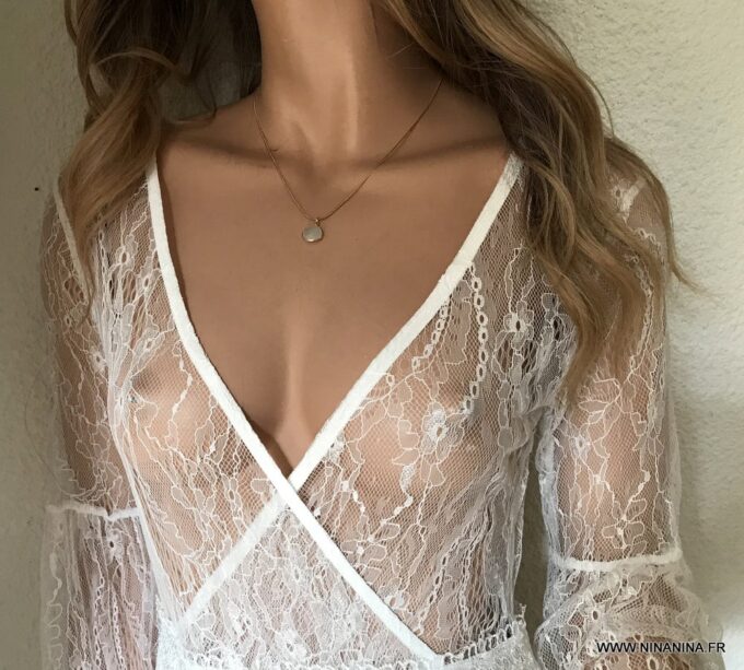 N6065c Collier pendentif Pierre de Lune Chaine serpent Plaqué Or - Bijoux Colliers en ligne Ninanina