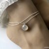 N6072 Chaine de cheville double argent pendentif pierre de lune - Bijoux Chaines de chevilles en ligne Ninanina