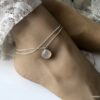 N6072b Chaine de cheville double argent pendentif pierre de lune - Bijoux Chaines de chevilles en ligne Ninanina