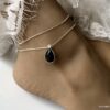 N6075 Chaine cheville argent 925 double pendentif topaze bleue - Bijoux de pieds en ligne Ninanina