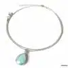 N6075a Chaine cheville argent 925 double pendentif amazonite bleue - Bijoux de pieds femmes en ligne Ninanina