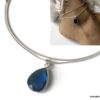 N6075a Chaine cheville argent 925 double pendentif topaze bleue - Bijoux de pieds en ligne Ninanina