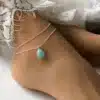 N6075b Chaine cheville argent 925 double pendentif amazonite bleue - Bijoux de pieds femmes en ligne Ninanina