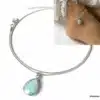 N6075c Chaine cheville argent 925 double pendentif amazonite bleue - Bijoux de pieds femmes en ligne Ninanina