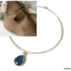 N6075e Chaine cheville argent 925 double pendentif topaze bleue - Bijoux de pieds en ligne Ninanina