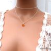 N6076h Collier long Chaine serpent pendentif à facettes citrine argent 925 massif - Bijoux Colliers en ligne Ninanina