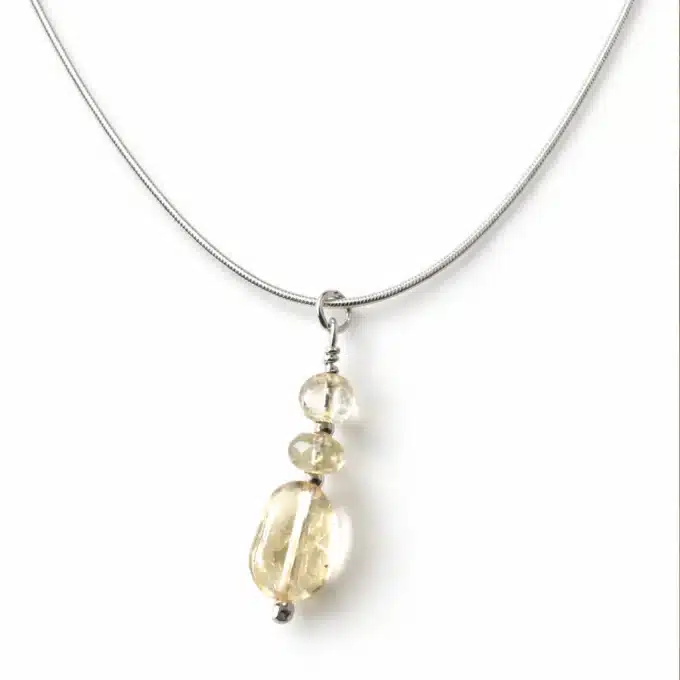 N6077a Collier citrine jaune véritable artisanal - pendentif sur chaine serpent Argent 925 massif - Bijoux Colliers femmes en ligne Ninanina