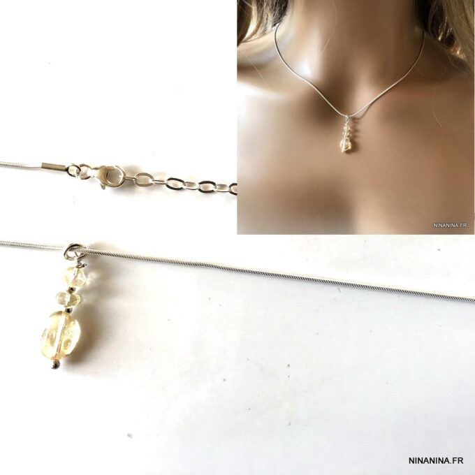 N6077b Collier citrine véritable chaine serpent Argent 925 massif - Bijoux Colliers en ligne Ninanina