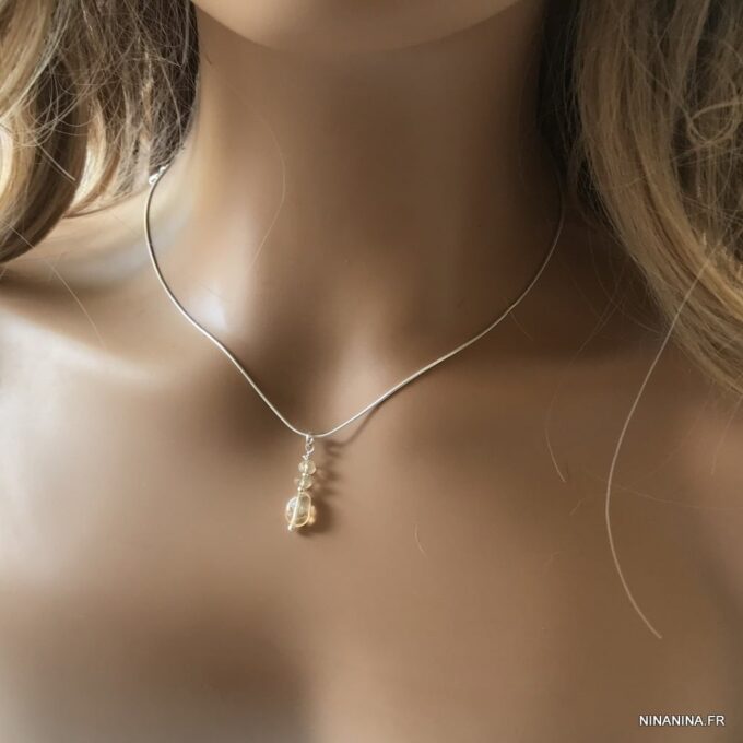 N6077d Collier citrine véritable chaine serpent Argent 925 massif - Bijoux Colliers en ligne Ninanina