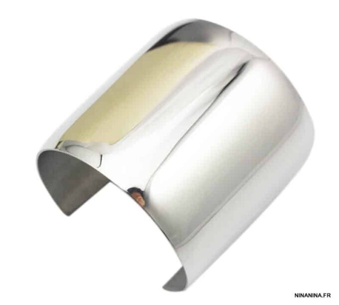 N6081 Manchette argentée large en acier inoxydable argenté - Bijoux Bracelets en ligne Ninanina