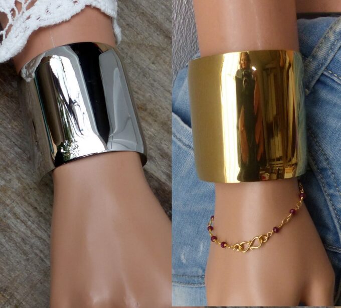 N6081h Bracelet manchette en acier inoxydable argenté - Bijoux Bracelets en ligne Ninanina