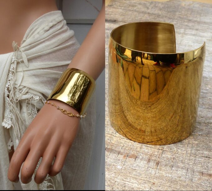 N6082 Bracelet manchette en acier inoxydable doré - Bijoux Bracelets en ligne Ninanina