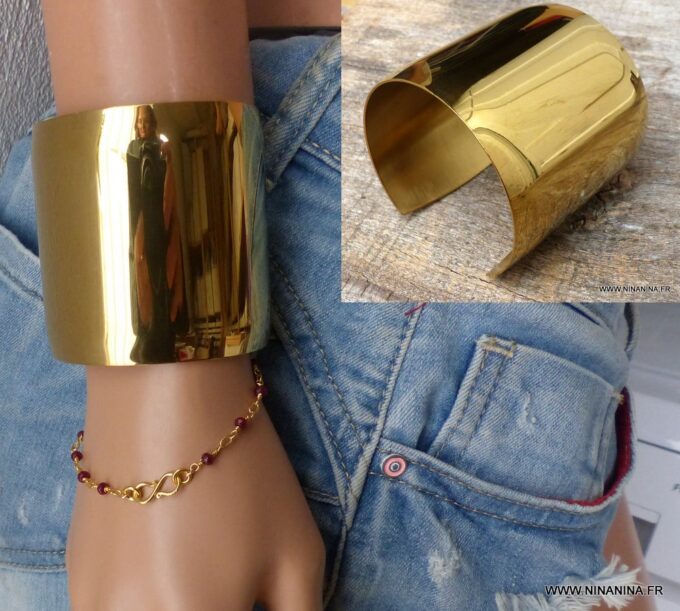 N6082a Bracelet manchette en acier inoxydable doré - Bijoux Bracelets en ligne Ninanina