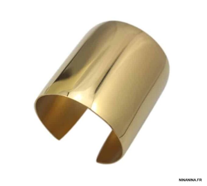 N6082b Bracelet manchette large en acier inoxydable doré - Bijoux Bracelets en ligne Ninanina