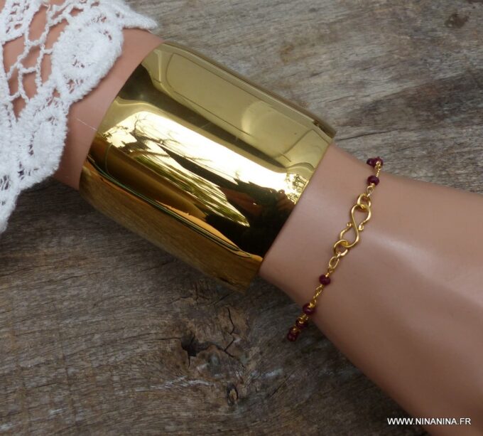 N6082c Bracelet manchette en acier inoxydable doré - Bijoux Bracelets en ligne Ninanina