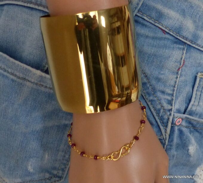 N6082e Bracelet manchette en acier inoxydable doré - Bijoux Bracelets en ligne Ninanina