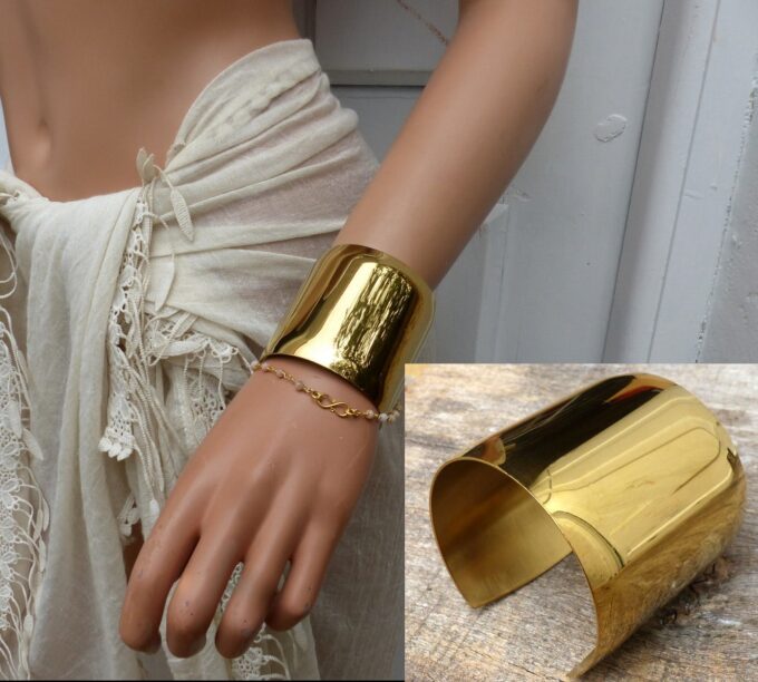 N6082g Bracelet manchette en acier inoxydable doré - Bijoux Bracelets en ligne Ninanina