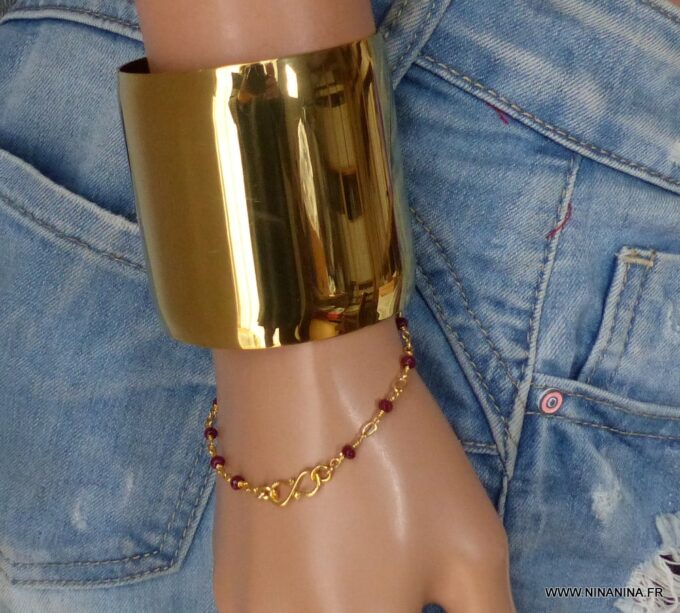 N6082j Bracelet manchette en acier inoxydable doré - Bijoux Bracelets en ligne Ninanina