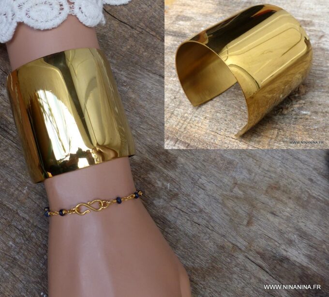 N6082k Bracelet manchette en acier inoxydable doré - Bijoux Bracelets en ligne Ninanina