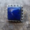 N6083d Bague forme carrée saphir bleu argent 925 massif - Bijoux Bagues en ligne Ninanina