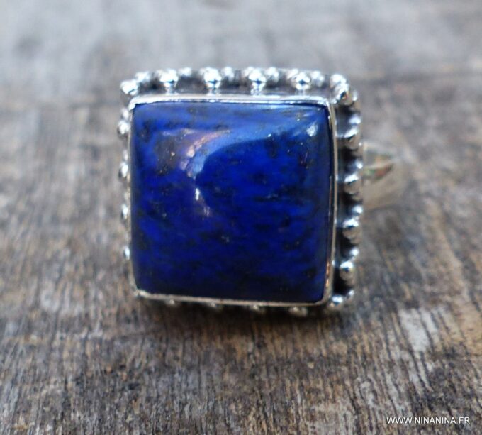 N6083d Bague forme carrée saphir bleu argent 925 massif - Bijoux Bagues en ligne Ninanina