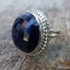 N6085 Bague forme ronde saphir bleu argent 925 massif - Bijoux Bagues en ligne Ninanina