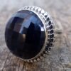 N6085b Bague forme ronde saphir bleu argent 925 massif - Bijoux Bagues en ligne Ninanina