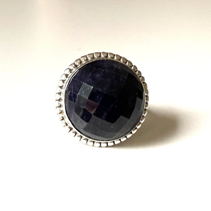 N6085b Bague Saphir Bleu Indien Rond Argent 925 massif - Bijoux Bagues en ligne Ninanina