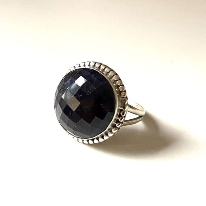 N6085c Bague Saphir Bleu Indien Rond Argent 925 massif - Bijoux Bagues en ligne Ninanina