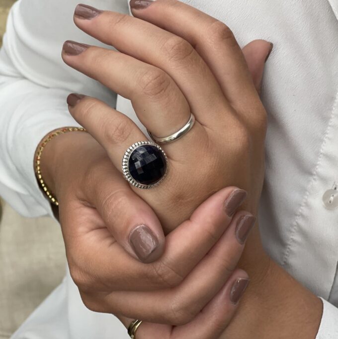 N6085g Bague Saphir Bleu Indien Rond Argent 925 massif - Bijoux Bagues en ligne Ninanina