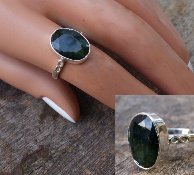 N6088h Bague forme ovale émeraude verte argent 925 massif - Bijoux Bagues en ligne Ninanina