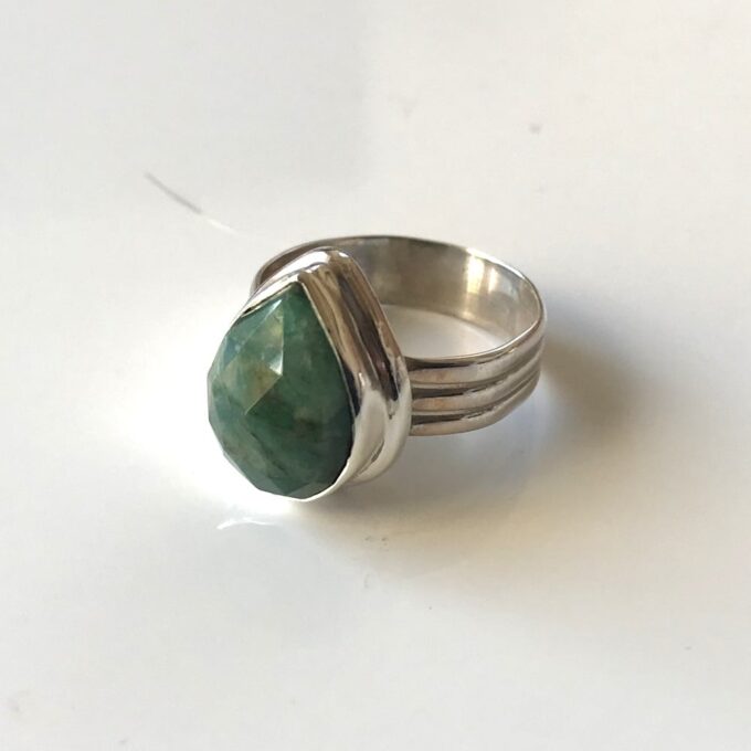 N6089m Bague forme poire émeraude verte argent 925 massif - Bijoux Bagues en ligne Ninanina