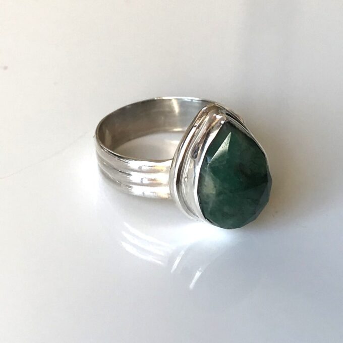 N6089n Bague forme poire émeraude verte argent 925 massif - Bijoux Bagues en ligne Ninanina