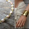 N6094 Bracelet en opale rose naturelle infini plaqué or - Bijoux Bracelets en ligne Ninanina