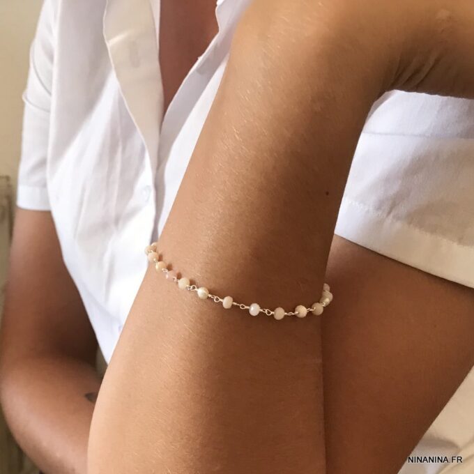 N6094j Bracelet en opale rose naturelle infini plaqué or - Bijoux Bracelets en ligne Ninanina
