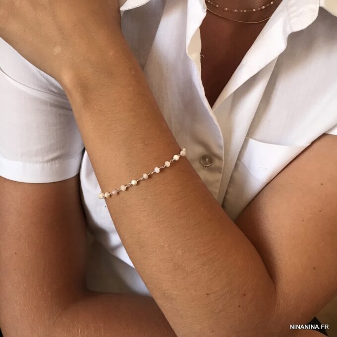 N6094k Bracelet en opale rose naturelle infini plaqué or - Bijoux Bracelets en ligne Ninanina
