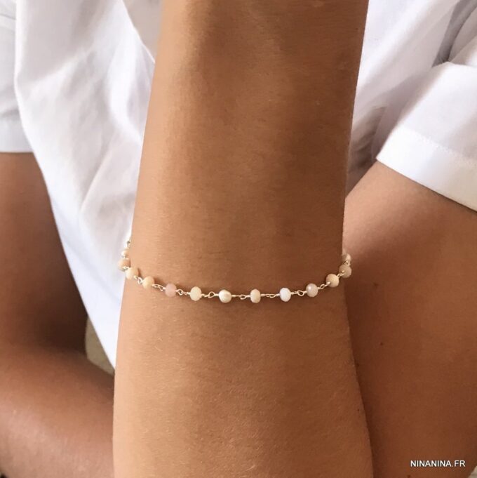 N6094l Bracelet en opale rose naturelle infini plaqué or - Bijoux Bracelets en ligne Ninanina