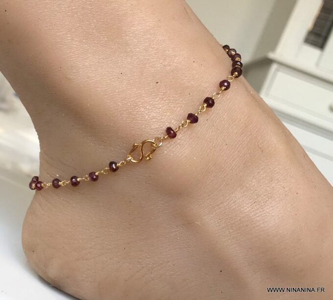 N6095 Chaine de cheville pierre fine grenat rouge infini Plaqué Or - Bijoux de pied en ligne Ninanina