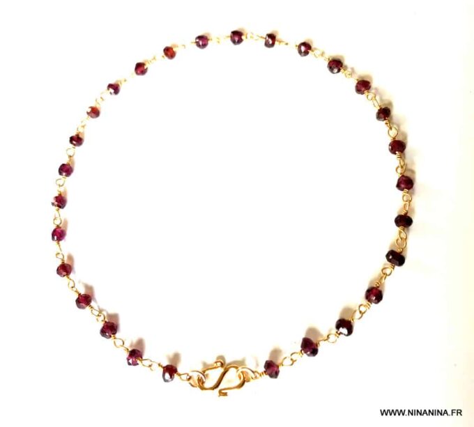 N6095c Chaine de cheville pierre fine grenat rouge infini Plaqué Or - Bijoux de pied en ligne Ninanina