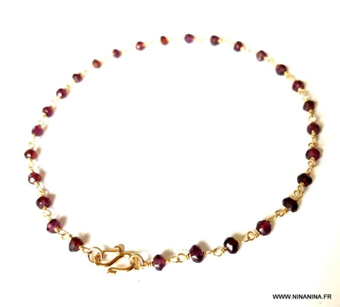 N6095f Chaine de cheville pierre fine grenat rouge infini Plaqué Or - Bijoux de pied en ligne Ninanina