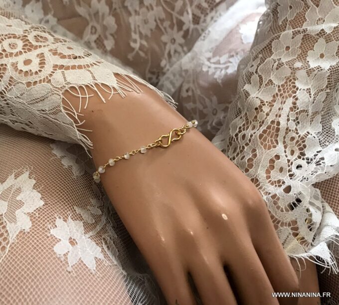 N6098a Bracelet Pierre Lune blanche infini Plaqué femme - Bijoux Bracelets en ligne Ninanina