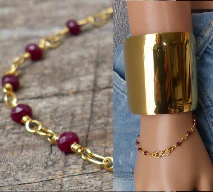 N6102 Bracelet en rubis infini plaqué or - Bijoux Bracelets en ligne Ninanina